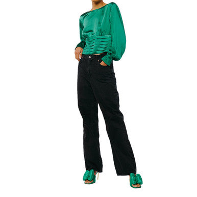  Ciebon Fosi Pleated Waistband Satin Top - Green - Bonton