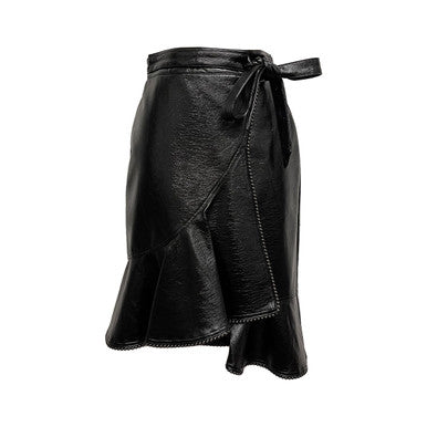  Ciebon Gimela Vegan Leather Wrap Skirt - Black - Bonton