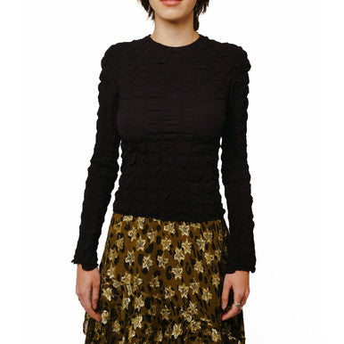  Ciebon Janet Pucker Effect Long Sleeve Top - Black - Bonton