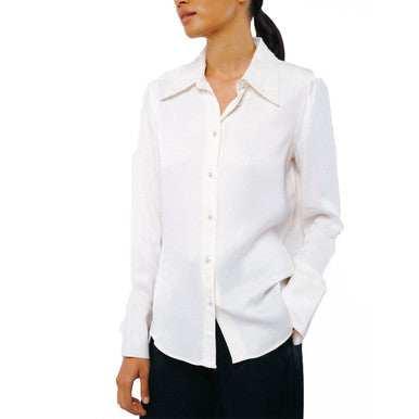  Ciebon Jacque Collared Button Down Satin Top - Cream - Bonton
