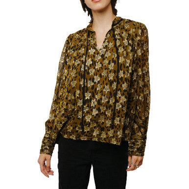  Ciebon Rosalie Shirred Effect Cuff Sleeve Top - Brown - Bonton