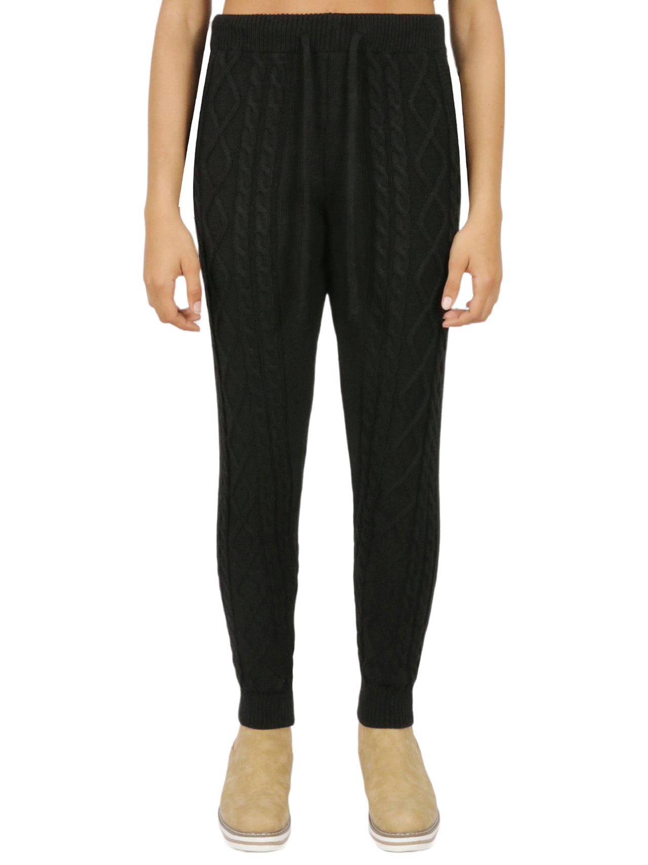  Miss Poeym Cozy Cable Knit Jogger - Black - Bonton