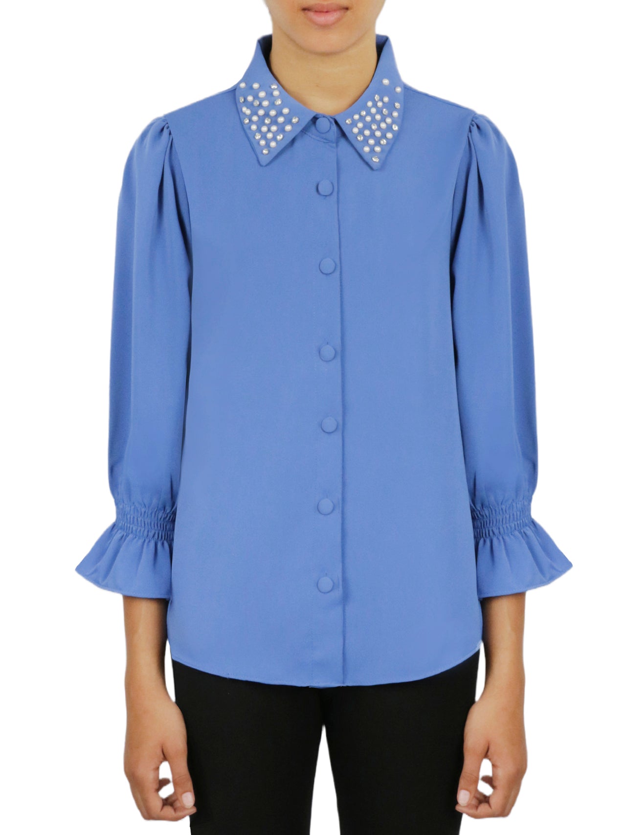  Miss Selen Embellished Button Down - Indigo - Bonton