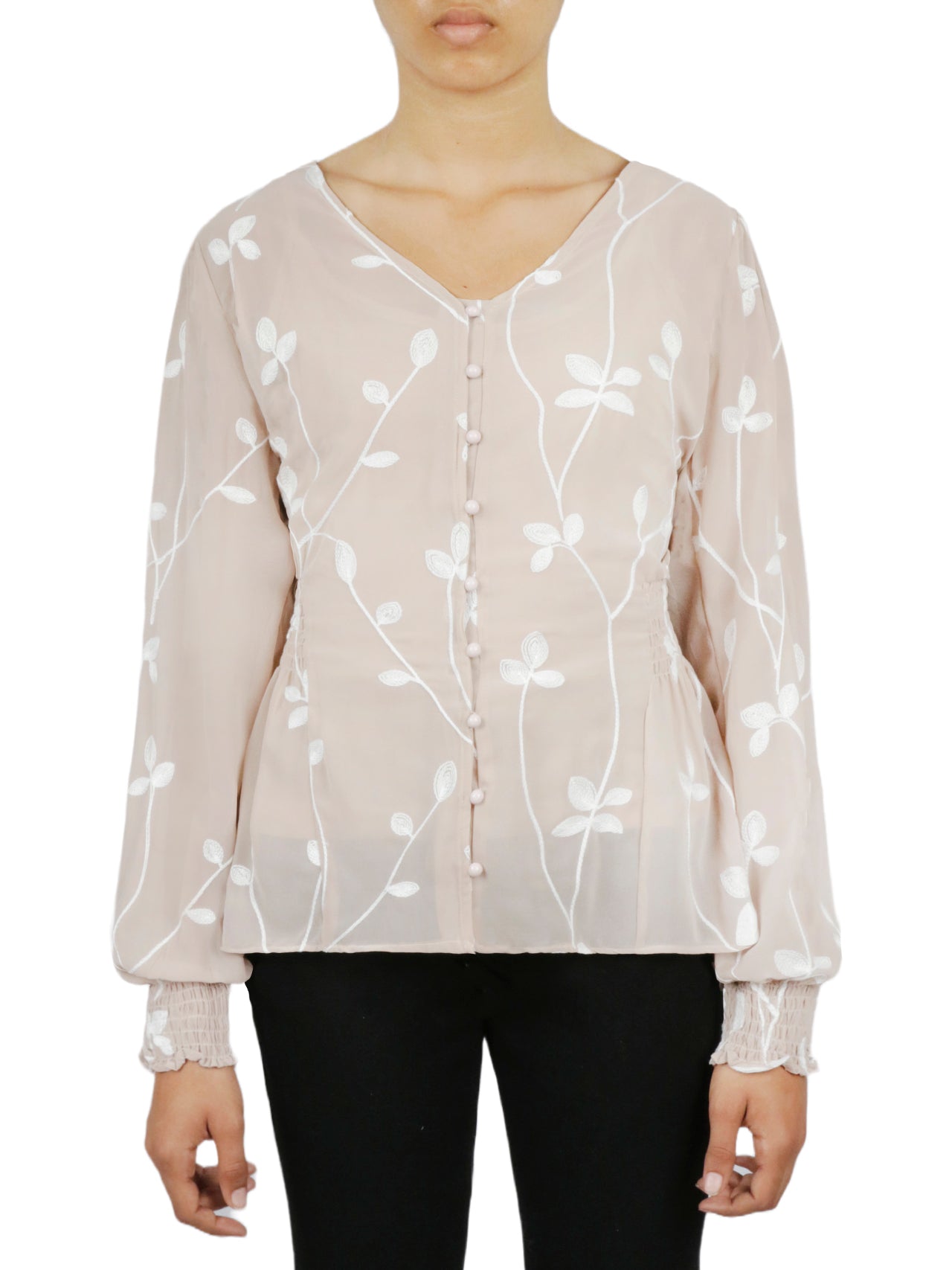  Miss Selen Floral V Button Down - Mink - Bonton