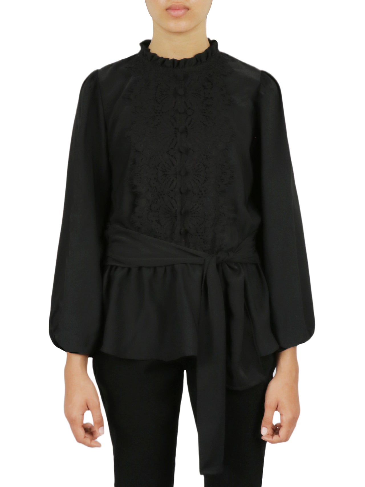  Miss Selen Embellished Crochet Shirt - Dark Black - Bonton
