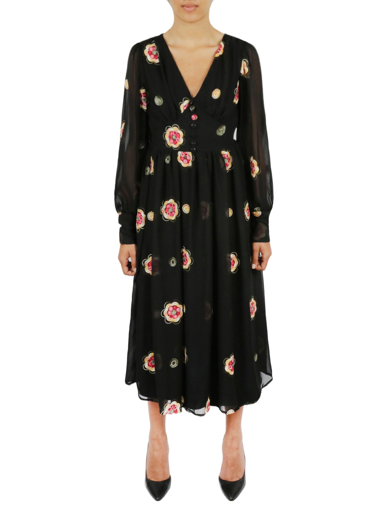 Miss Selen Floral Mid-Length Dress - Black - Bonton