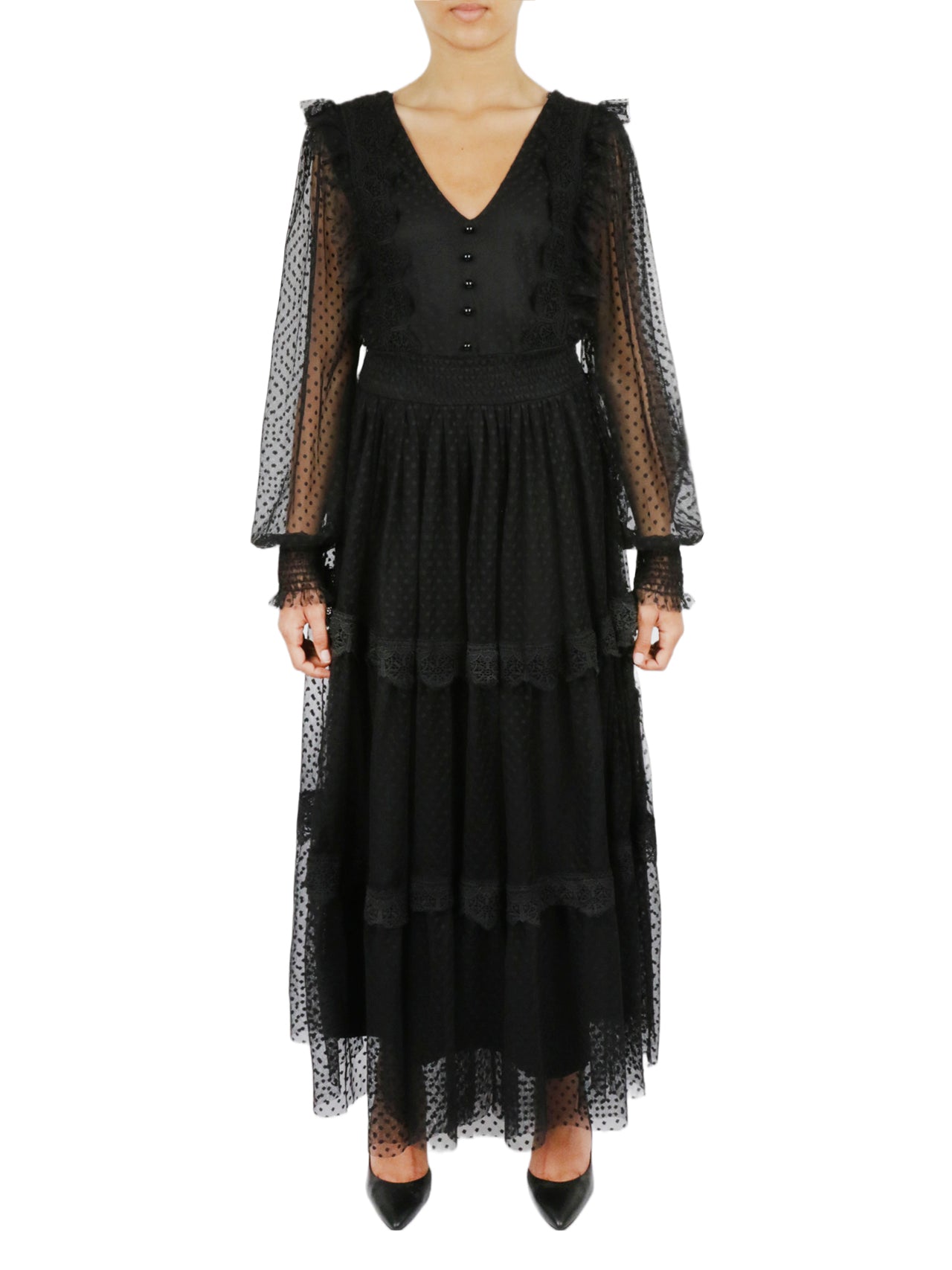  Miss Selen Belted Lace Dress - Black - Bonton