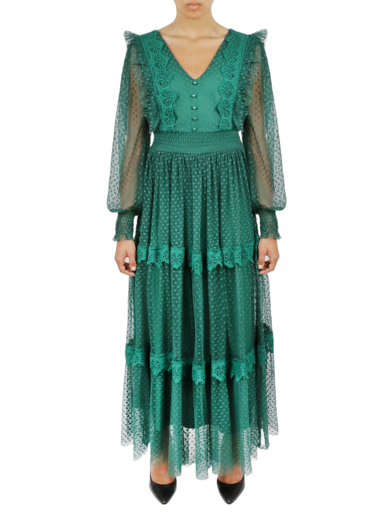  Miss Selen Belted Lace Dress - Emerald - Bonton
