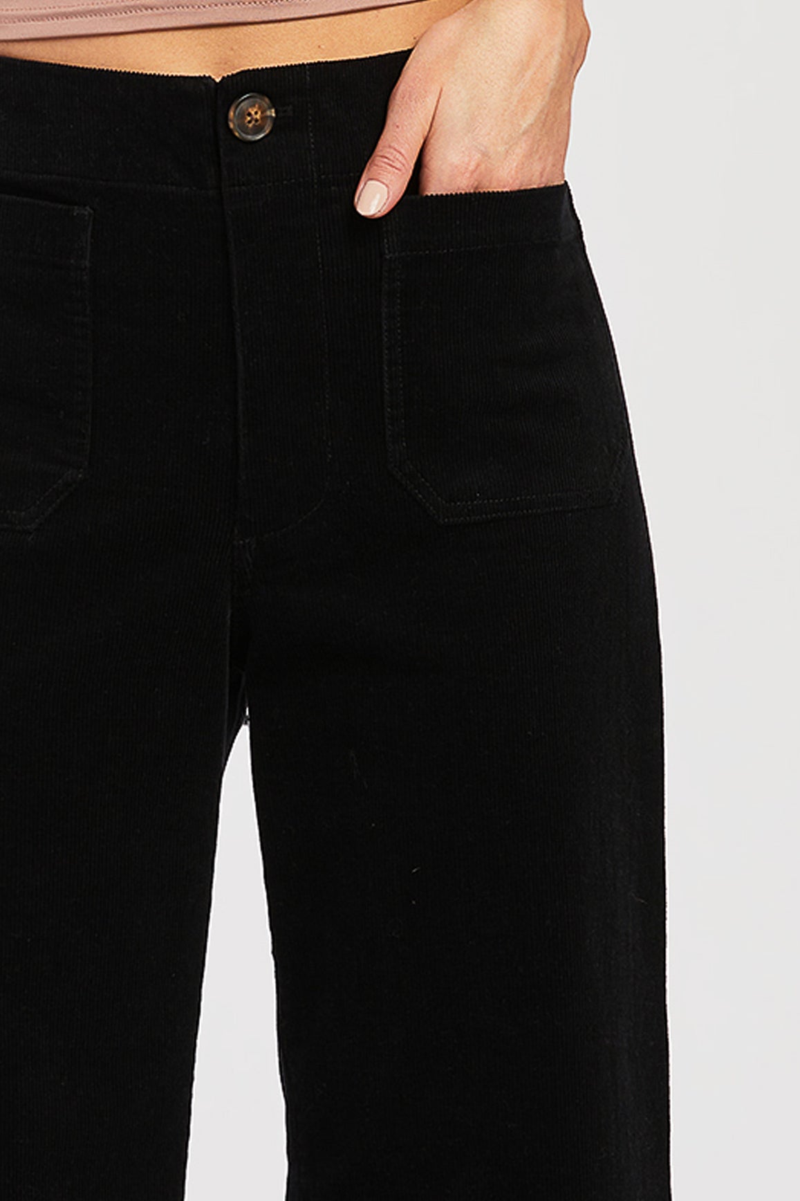   Velvet Heart Alyx Cropped Wide Leg Corduroy Pant Button Zip Closure - Black - Bonton