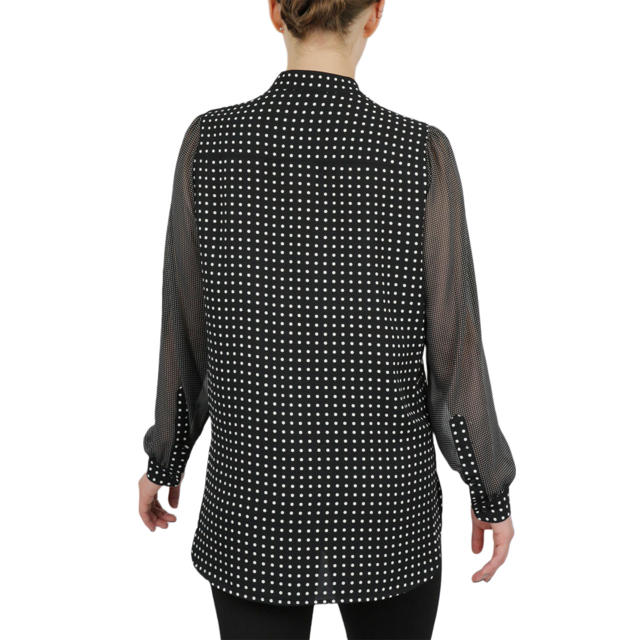  Anne Klein Mini Dot Long Sleeves Poet Blouse - Black/ White - Bonton