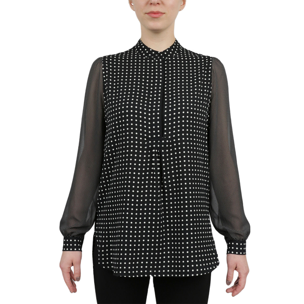  Anne Klein Mini Dot Long Sleeves Poet Blouse - Black/ White - Bonton