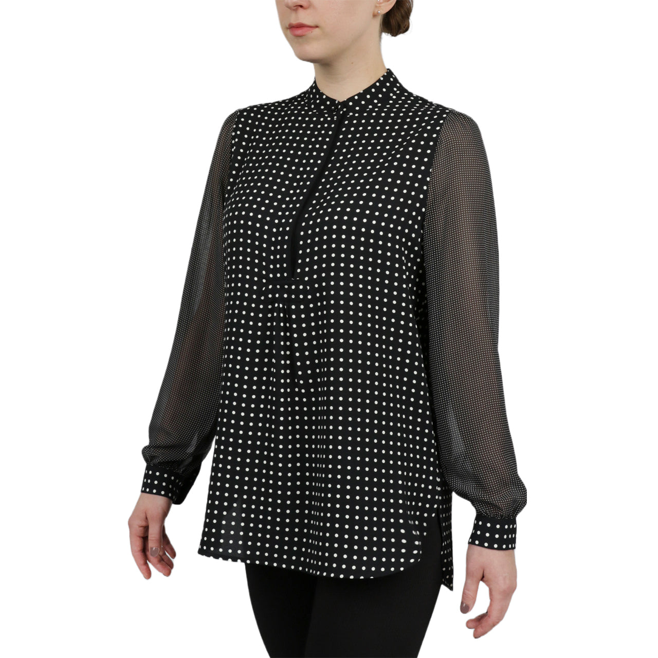  Anne Klein Mini Dot Long Sleeves Poet Blouse - Black/ White - Bonton