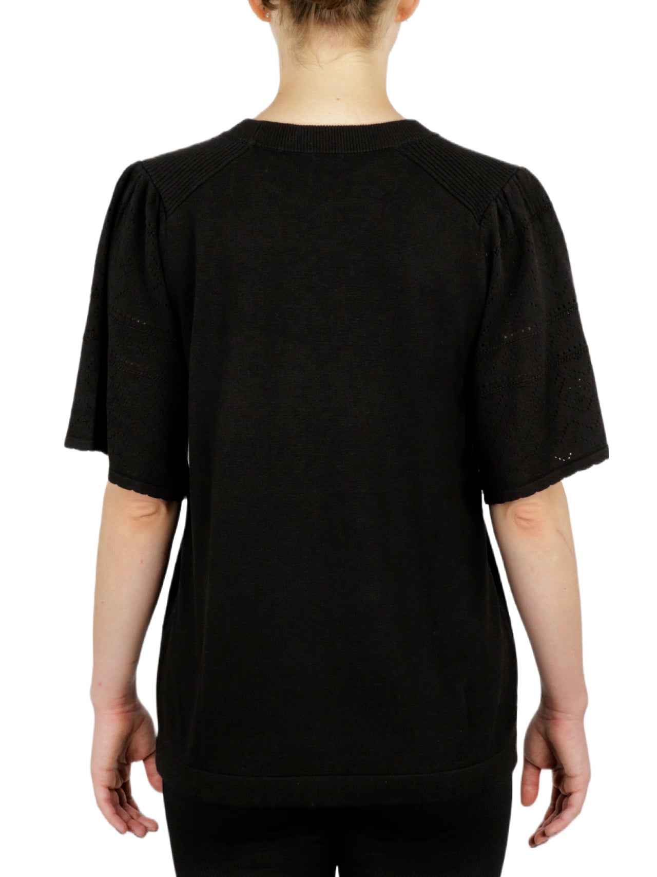  Anne Klein Pointelle With Puff Flare Sleeves Sweater - Anne Black - Bonton