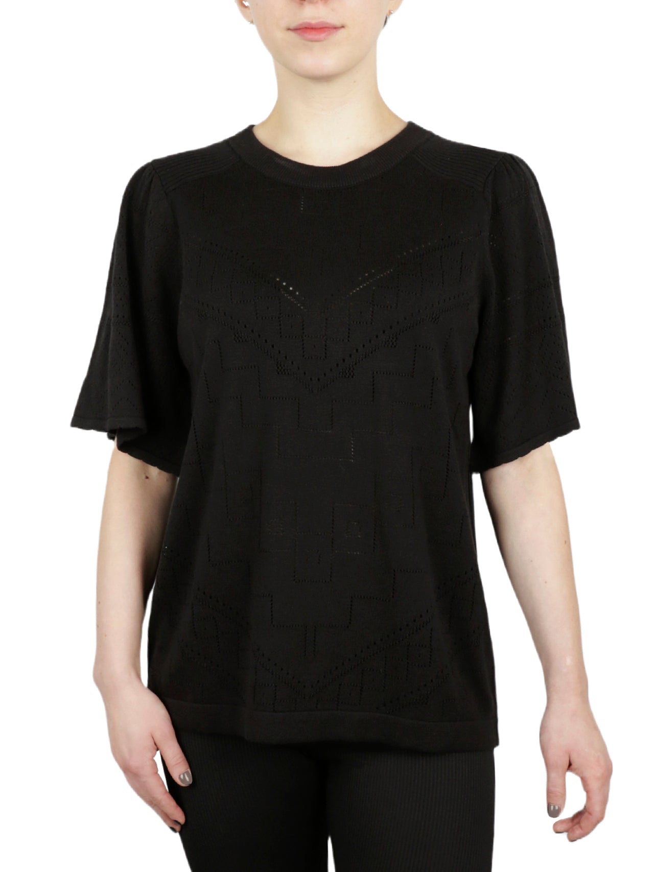  Anne Klein Pointelle With Puff Flare Sleeves Sweater - Anne Black - Bonton