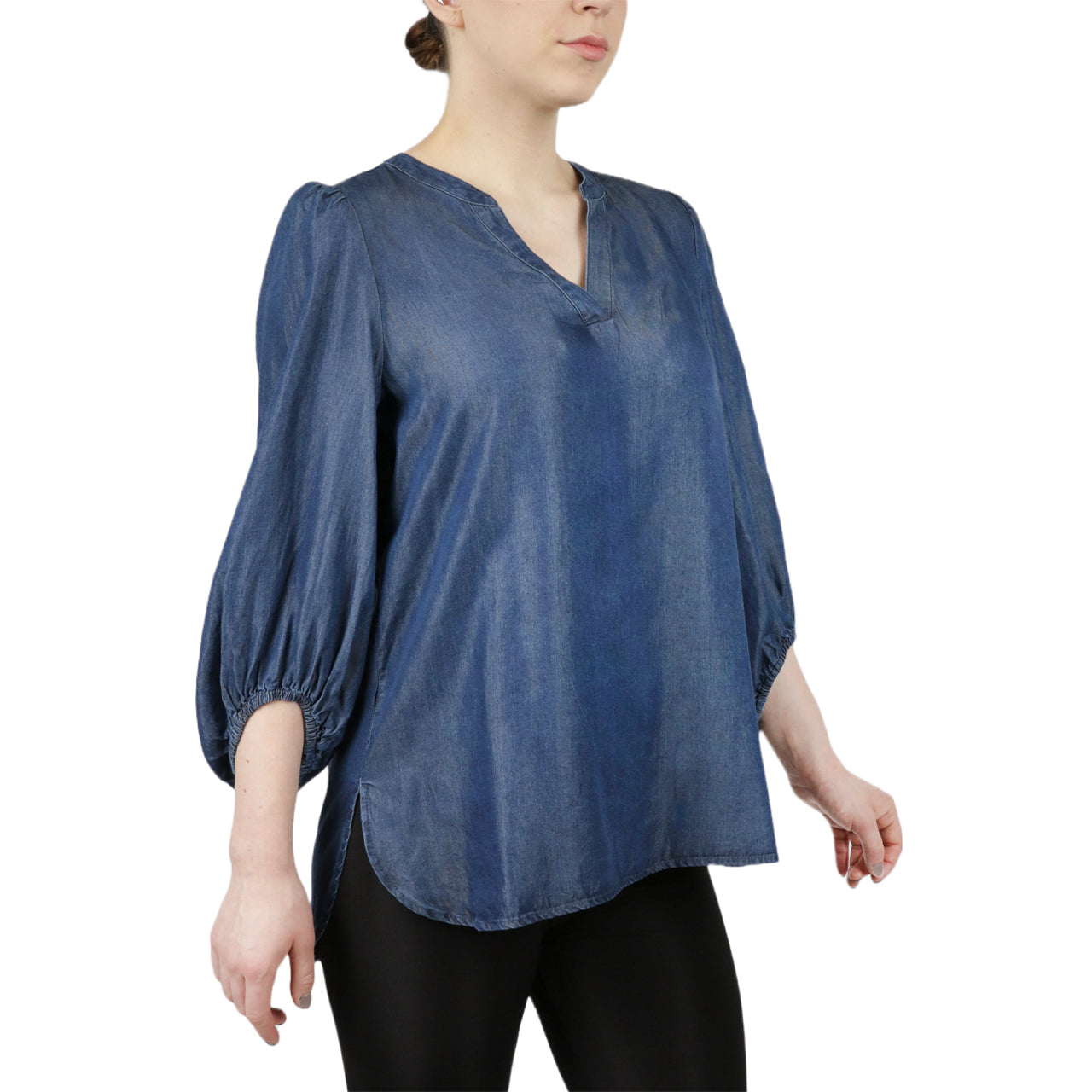  Anne Klein Tencel Enim Split Neck High Low Long Sleeve Blouse - Anne Klein Wash - Bonton