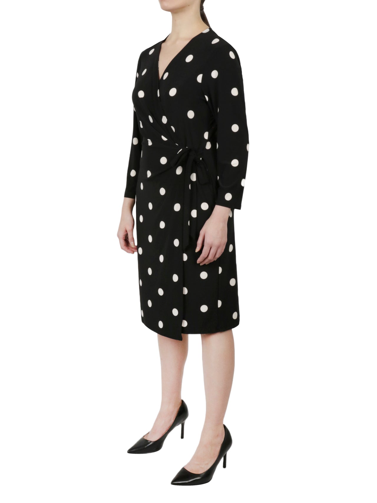  Anne Klein Ity Sutton Dot Printed Classic Wrap Dress - Anne Black/ Anne White - Bonton