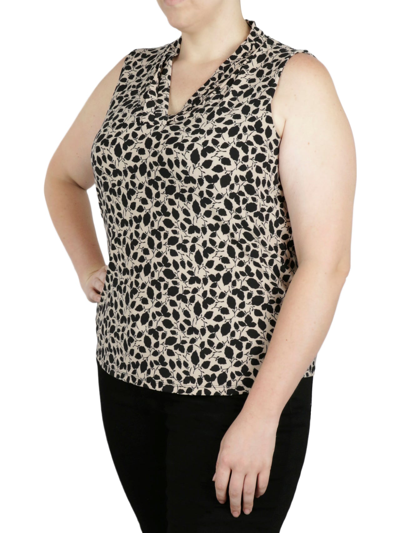  Anne Klein Plus Size Printed Pleat Front Top - Anne Black/Latte - Bonton