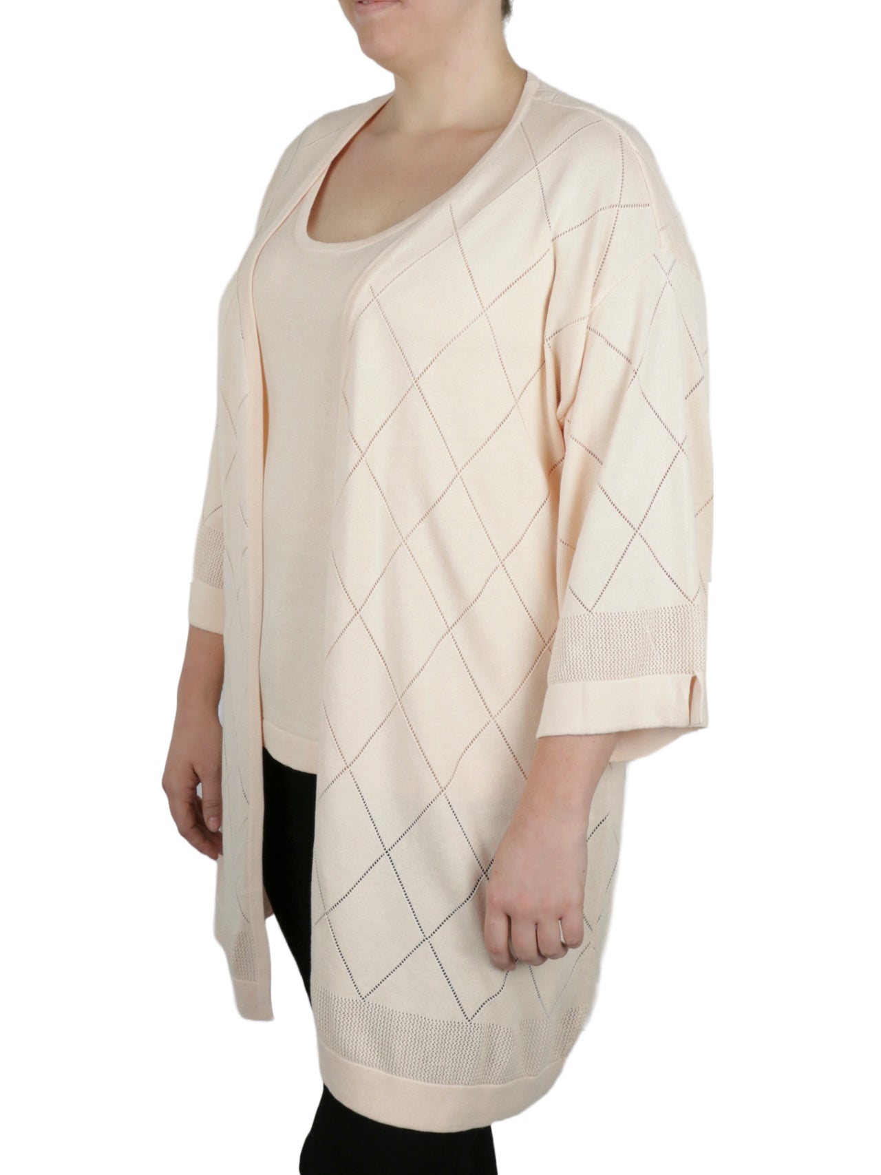  Anne Klein Plus Size Stitch-Detail Kimono Cardigan - Bisqueware - Bonton
