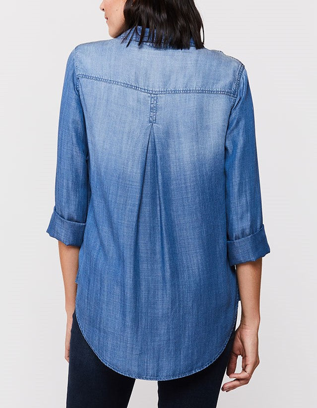   Velvet Heart 3/4 Cuffed Sleeve Button Down Shirt Single Chest Pocket Hi Low Hem - Calva - Bonton
