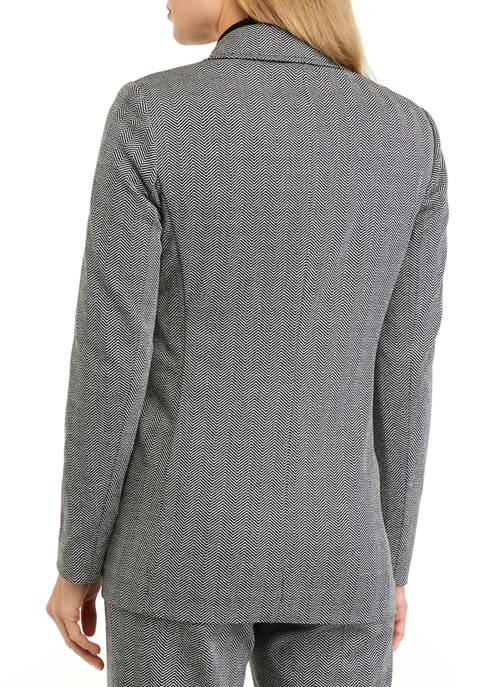 Anne Klein Notched Collar Jacket With Patch Pockets - Anne Black/ White - Bonton