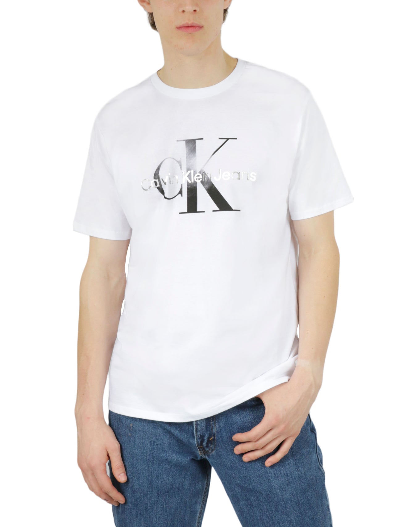  Calvin Klein Short Sleeves Gold/Silver Metallic Monogram Tee - Black - Bonton