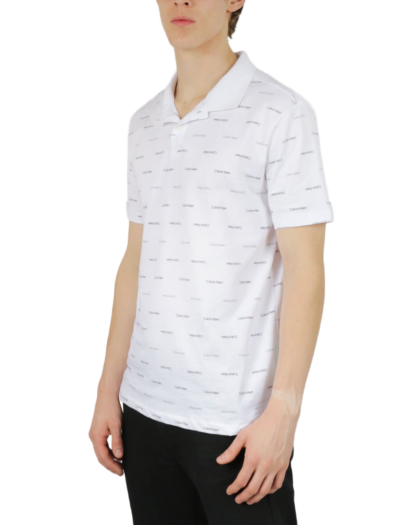  Calvin Klein Short Sleeves Allover Print Polo - Brilliant White - Bonton