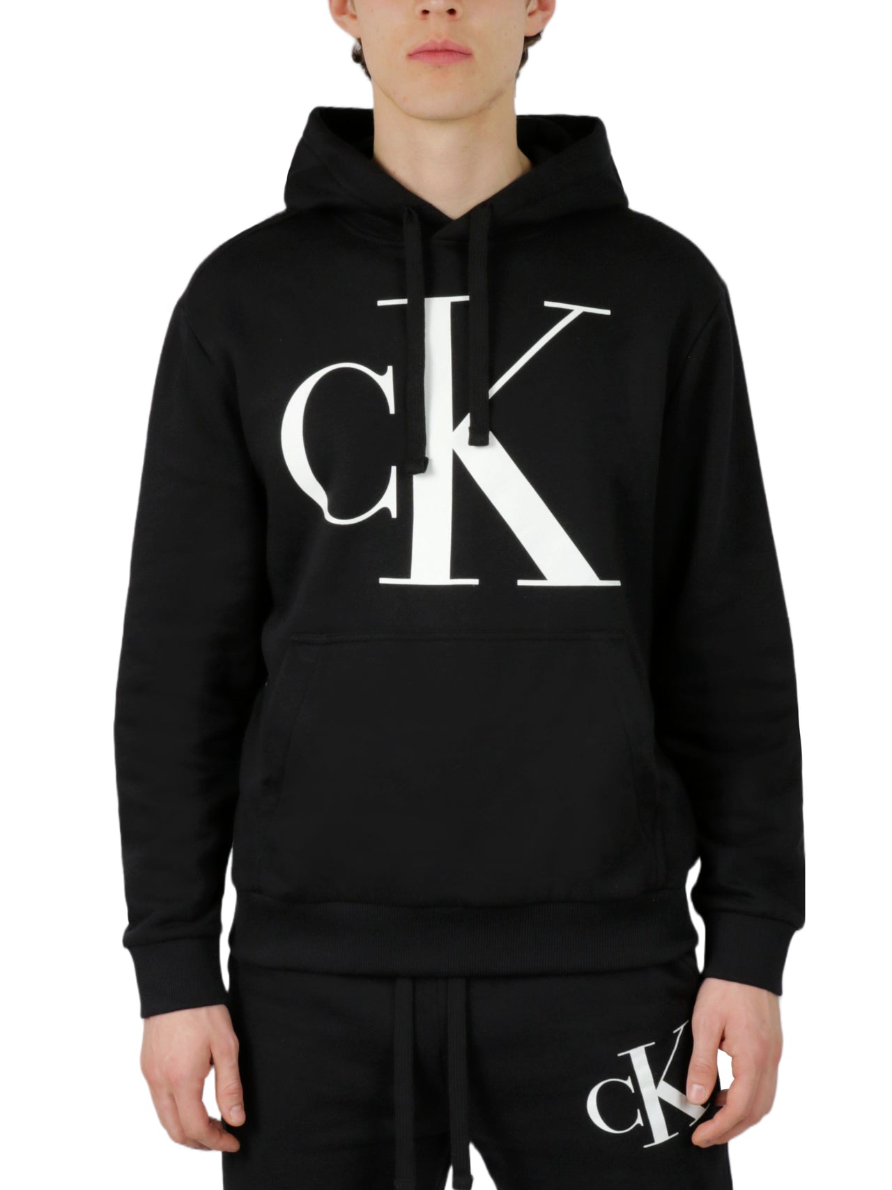  Calvin Klein Long Sleeves Monogram Fleece Hoodie - Bottom Sea Gree - Bonton