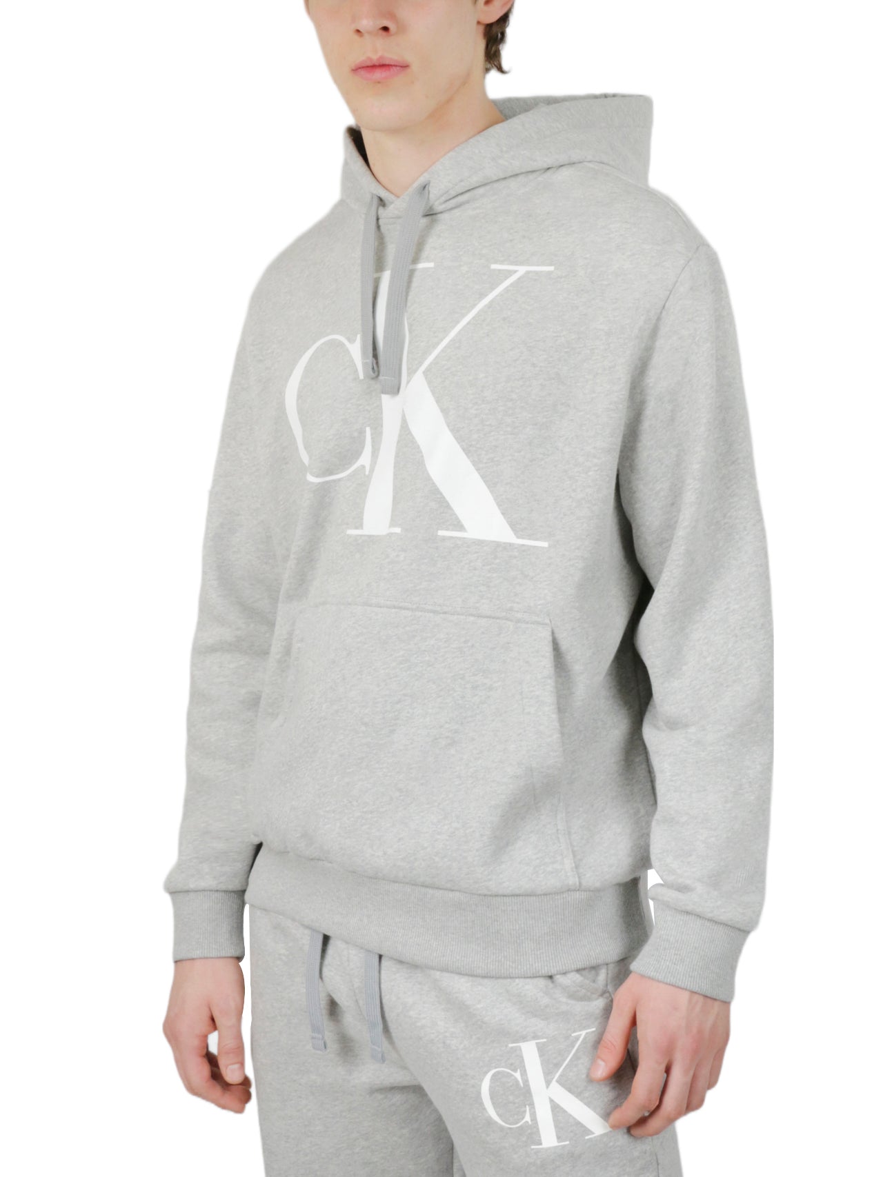  Calvin Klein Long Sleeves Monogram Fleece Hoodie - Heroic Grey Heather - Bonton