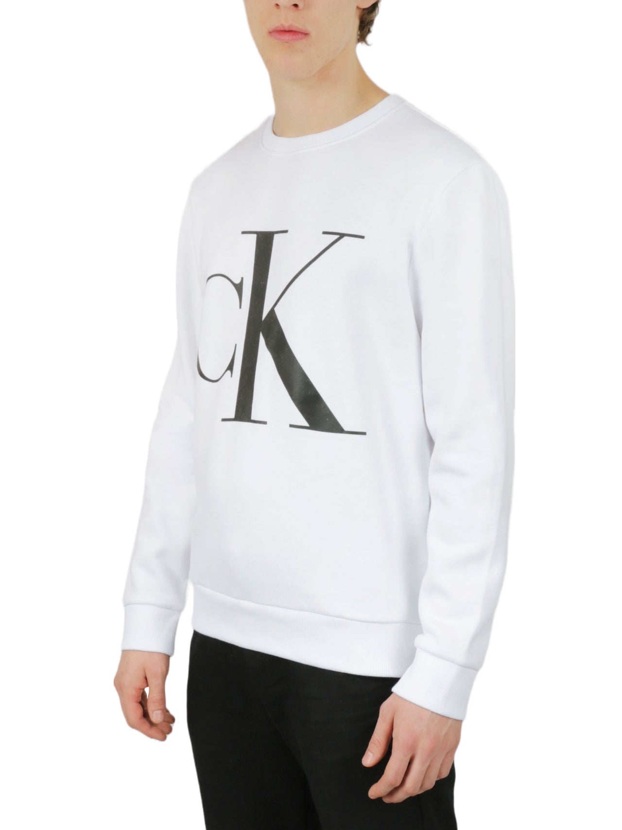  Calvin Klein Long Sleeves Monogram Sweatshirt - Brilliant White - Bonton