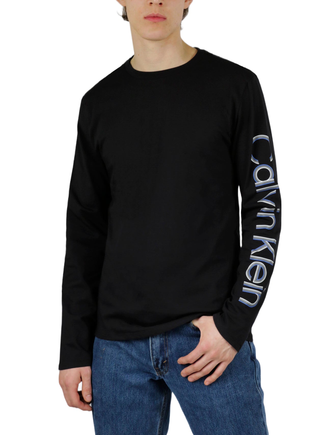  Calvin Klein Long Sleeves Vertical Retro Tee - Black Beauty - Bonton