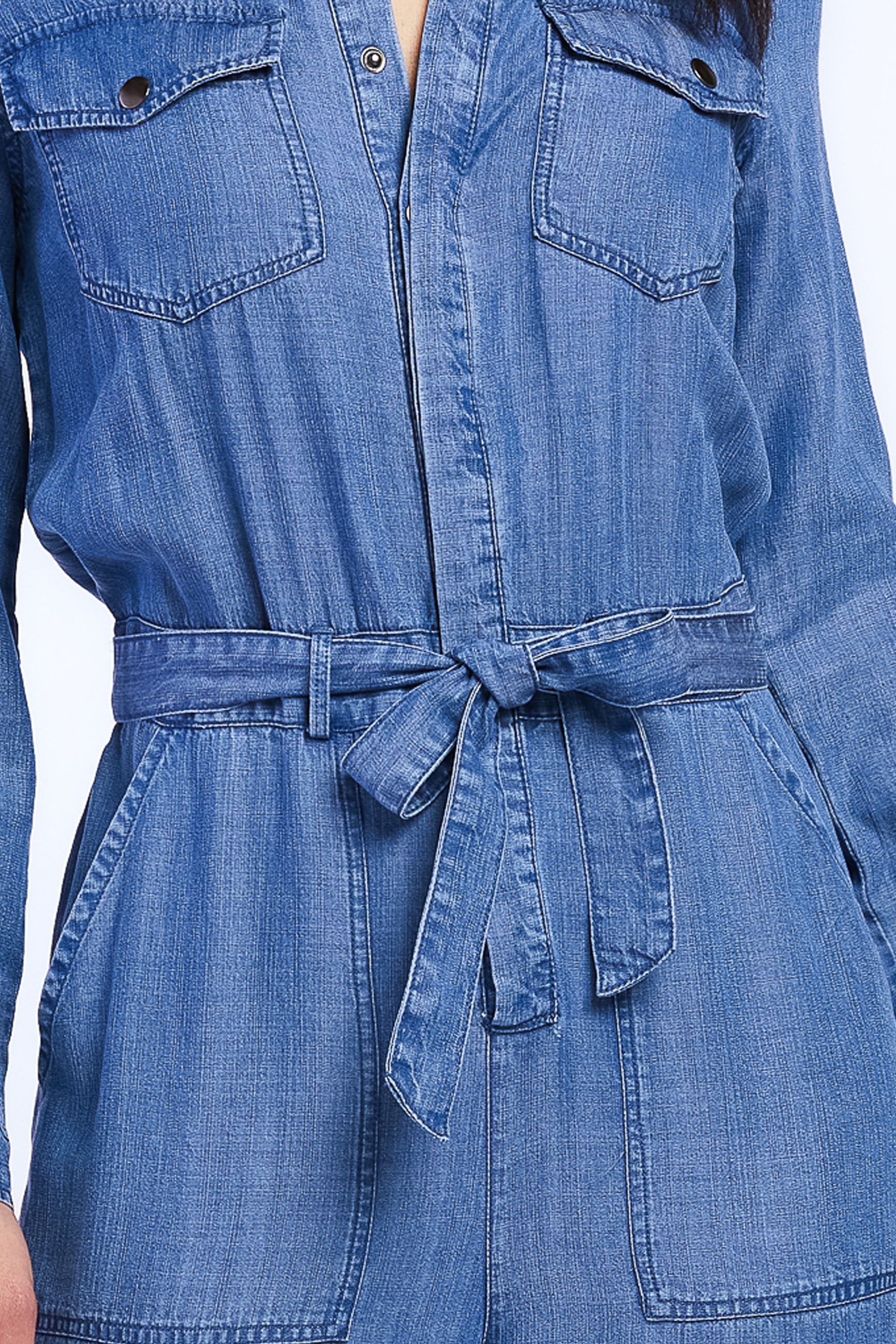   Velvet Heart Cantrelle Long Sleeve Pull On Jumpsuit, Loose Leg, Half Button Down - Classic Indigo - Bonton