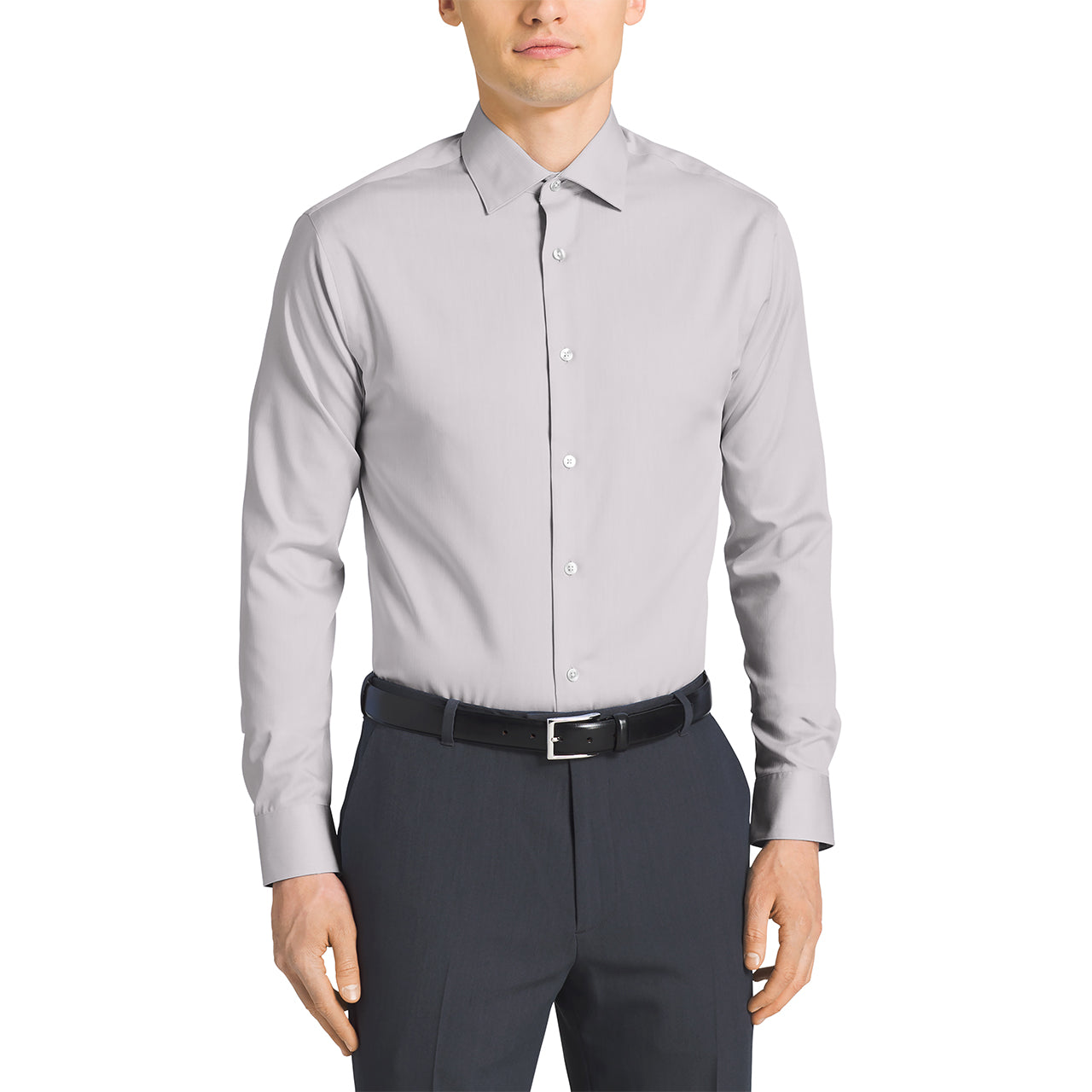  Calvin Klein Calvin Klein Steel Regular Fit Non Iron Broadcloth Solid Dress Shirt - Smoke - Bonton