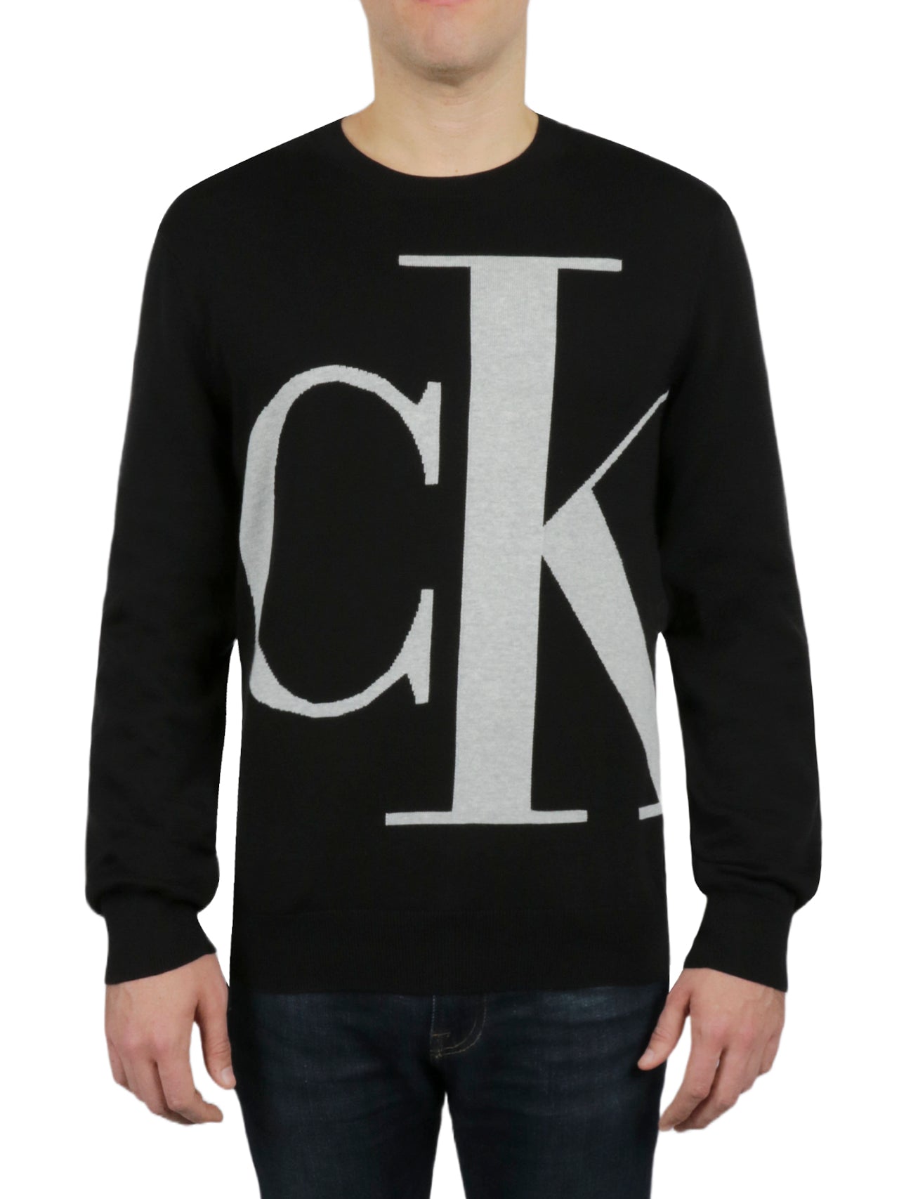  Calvin Klein Long Sleeves Logo Supima Crew - Dark Sapphire - Bonton