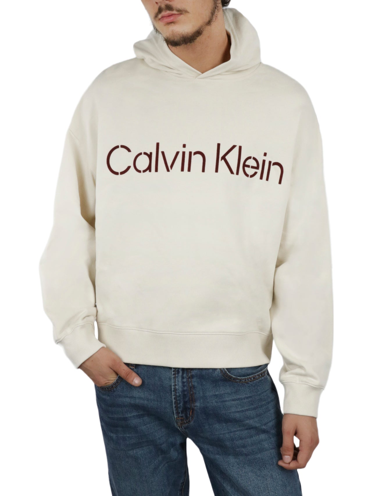  Calvin Klein Long Sleeves Relaxed Stencil Suede PO Hoody - Alpine Berry - Bonton
