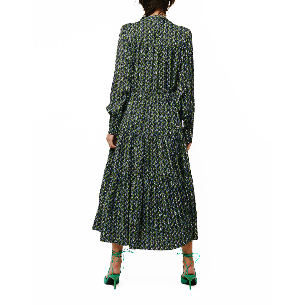  Ciebon Zamara Tie Neck Long Sleeve Tier Maxi Dress - Black Multi - Bonton