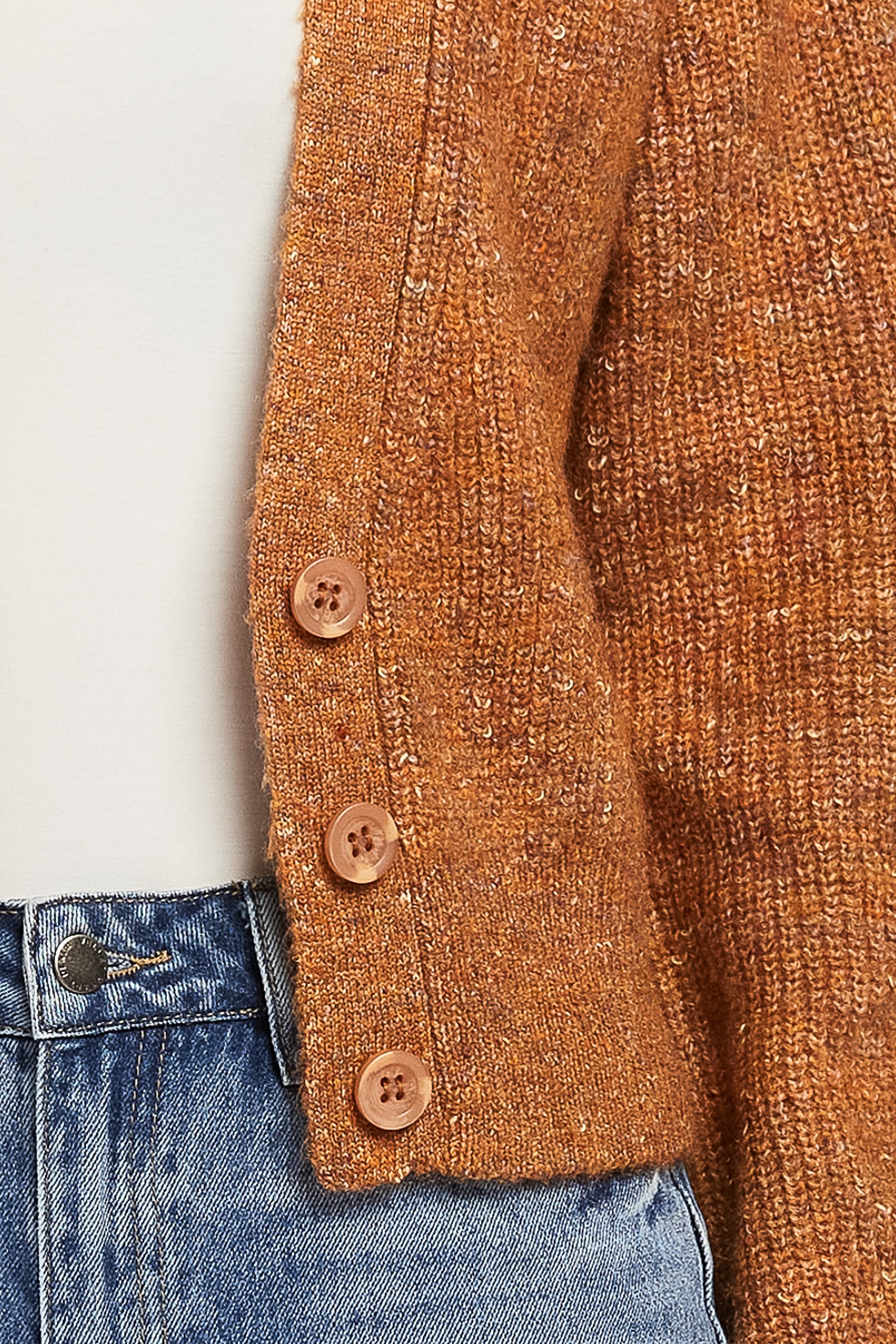   Velvet Heart Damita Long Sleeve Raglan Sleeve V-Neck Three Button Fron Cardigan - Rust - Bonton