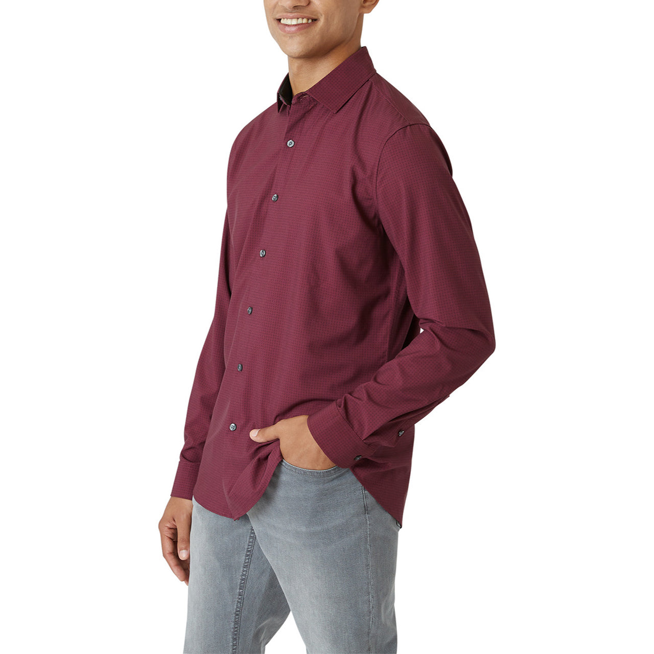  DKNY Walden Button Front Long Sleeve Shirt - Wine - Bonton
