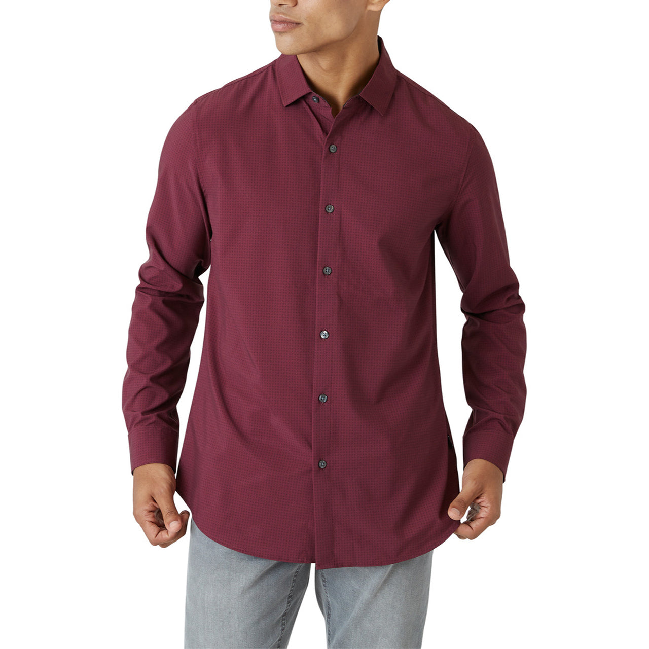  DKNY Walden Button Front Long Sleeve Shirt - Wine - Bonton