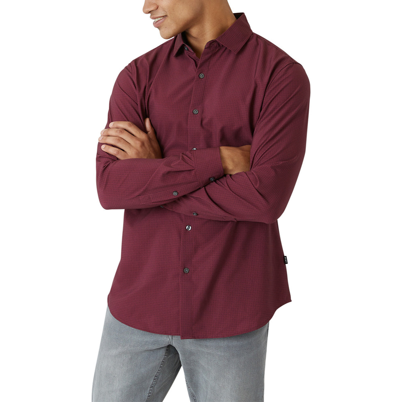  DKNY Walden Button Front Long Sleeve Shirt - Wine - Bonton