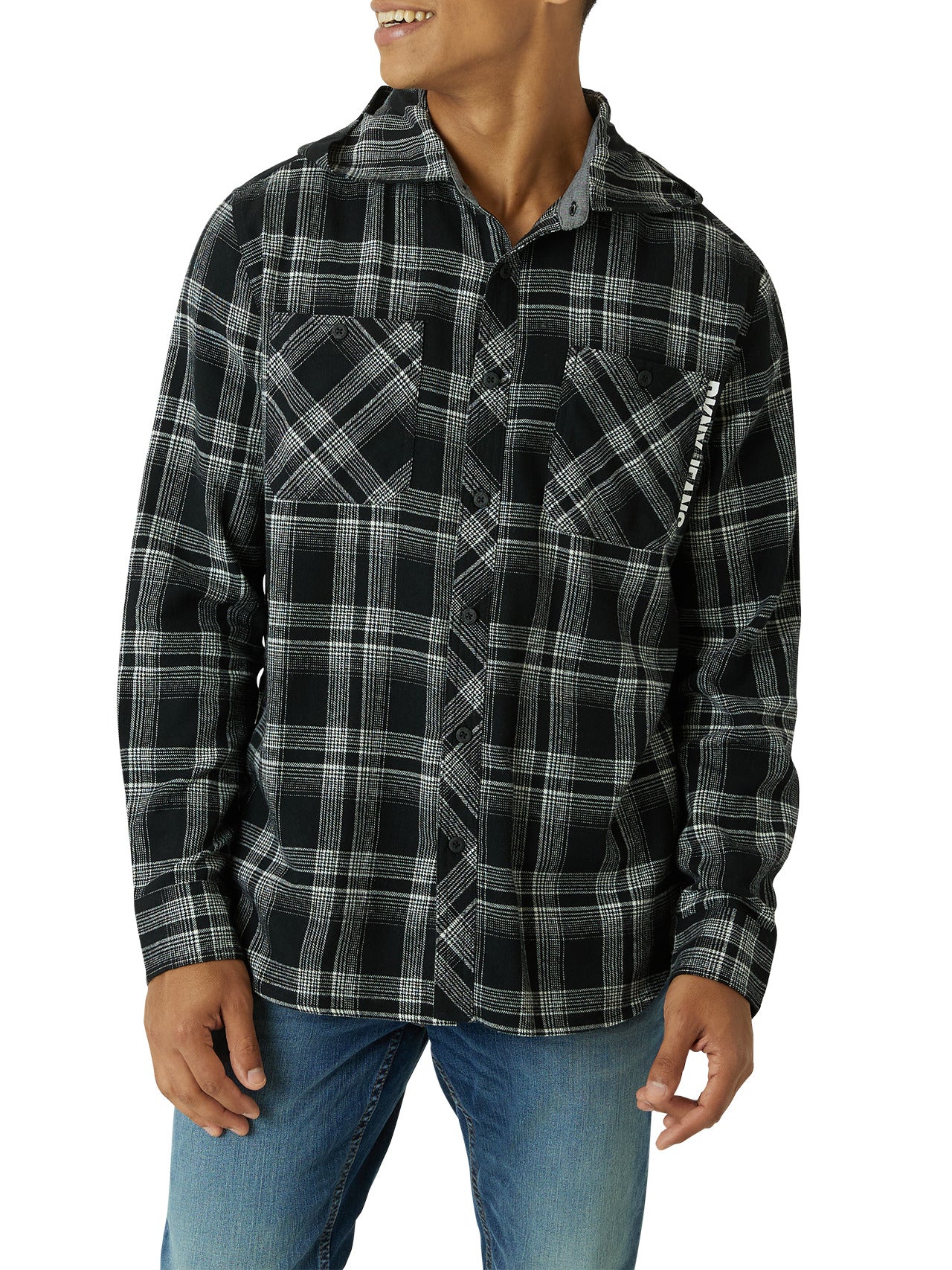  DKNY Klondike Hooded Flannel - Black - Bonton