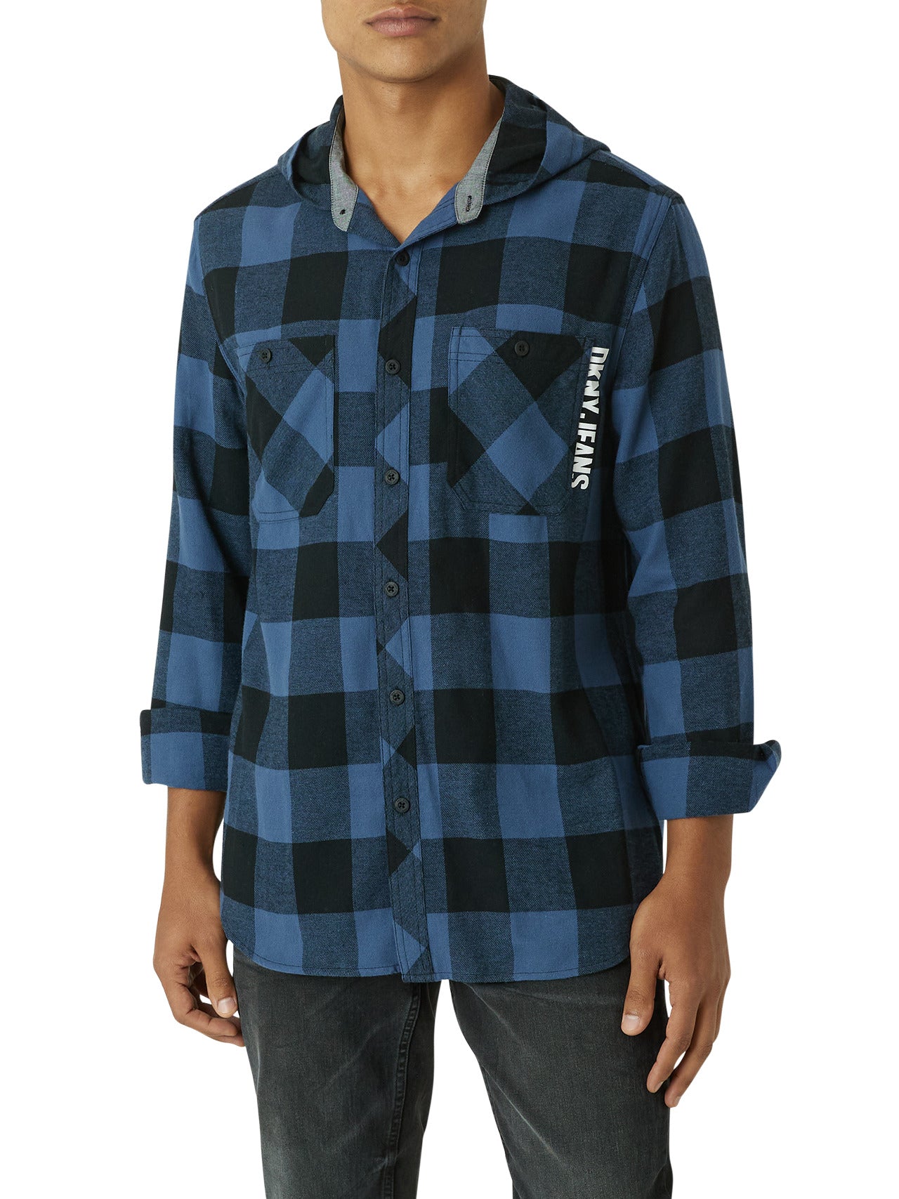  DKNY Klondike Hooded Flannel - Black - Bonton