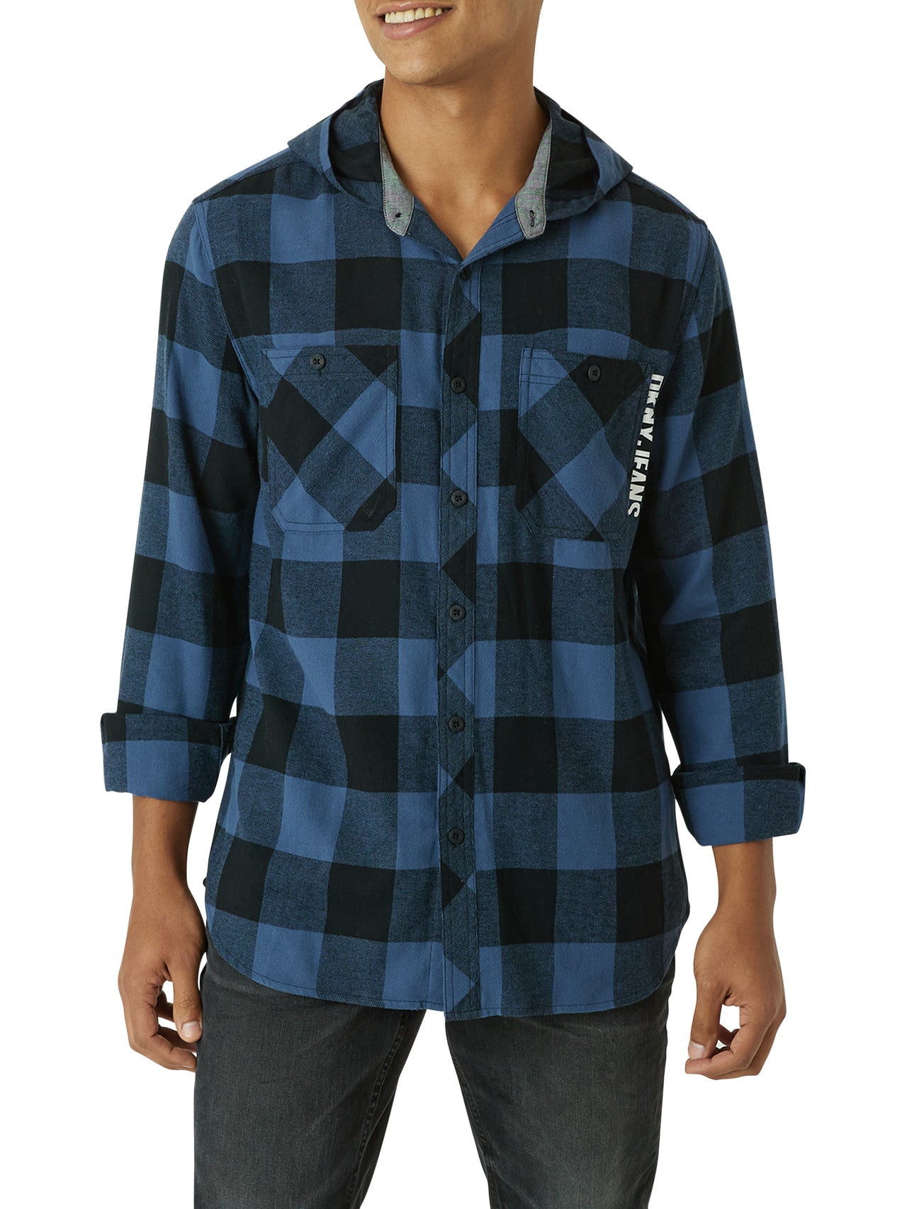 DKNY Klondike Hooded Flannel - Black - Bonton
