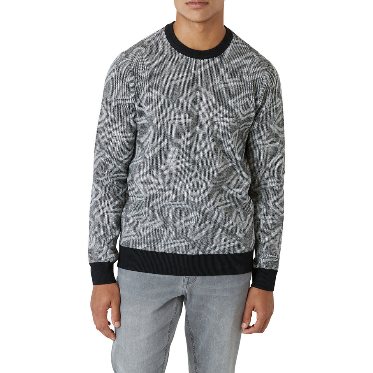  DKNY Regent Jacquard Logo Sweater - Black - Bonton