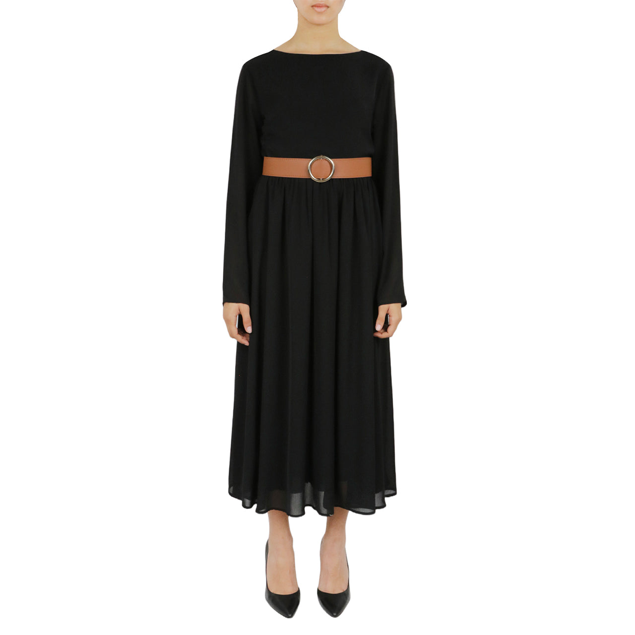  Cream & Rouge Belted Long Sleeve Dress - Olive - Bonton