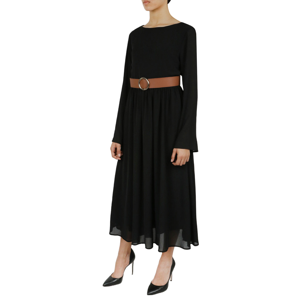  Cream & Rouge Belted Long Sleeve Dress - Cinnamon - Bonton