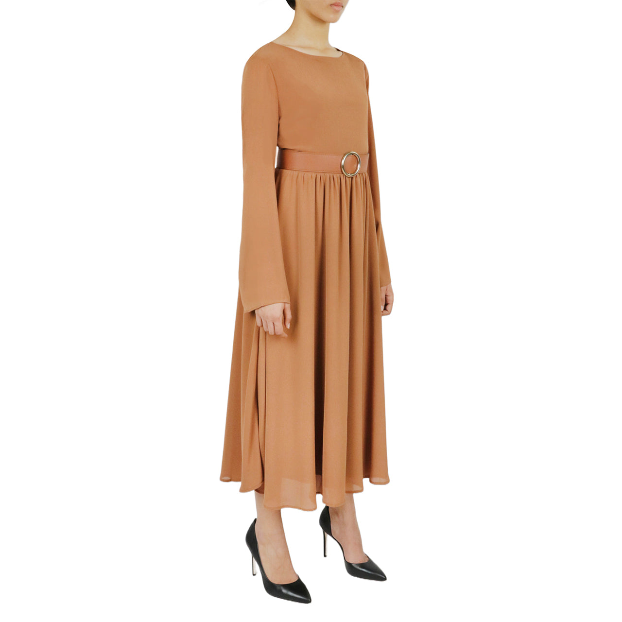  Cream & Rouge Belted Long Sleeve Dress - Olive - Bonton