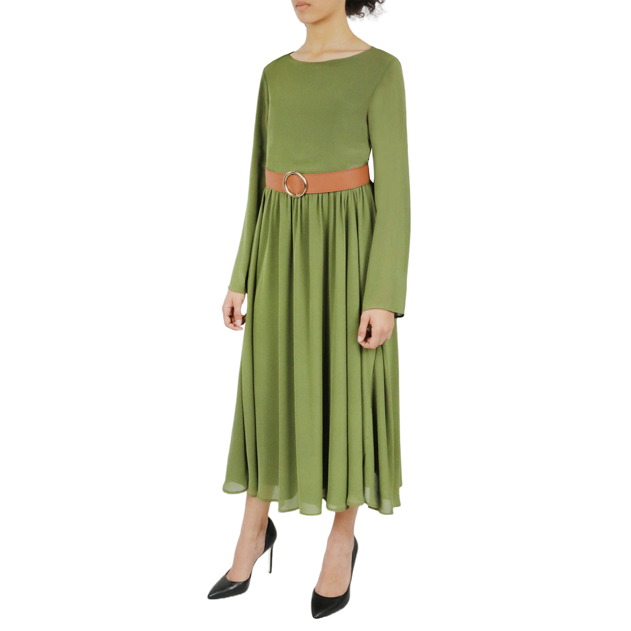  Cream & Rouge Belted Long Sleeve Dress - Cinnamon - Bonton
