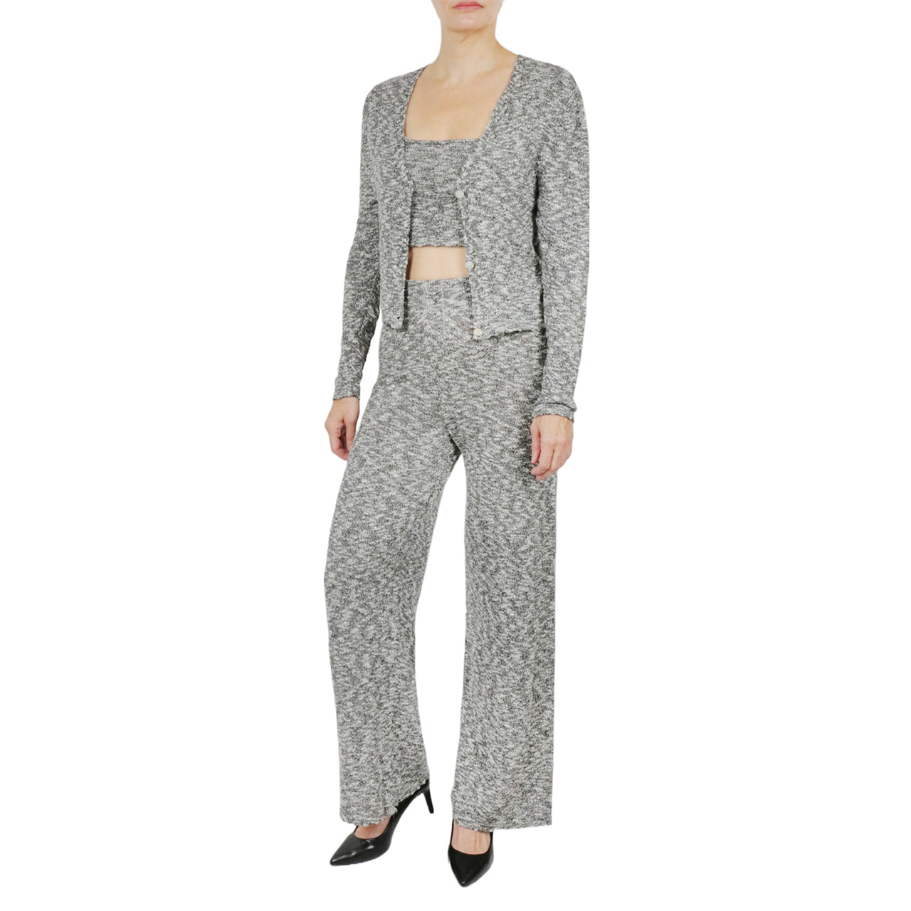  Cream & Rouge Space Dye Knit Cardigan - Grey - Bonton