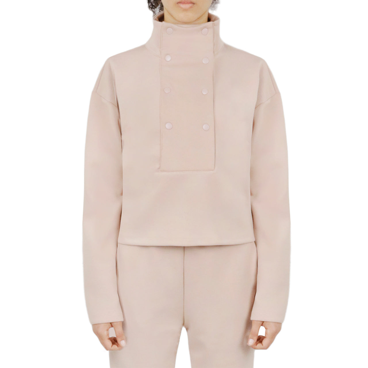  Cream & Rouge Button Front Sweatshirt - Beige - Bonton