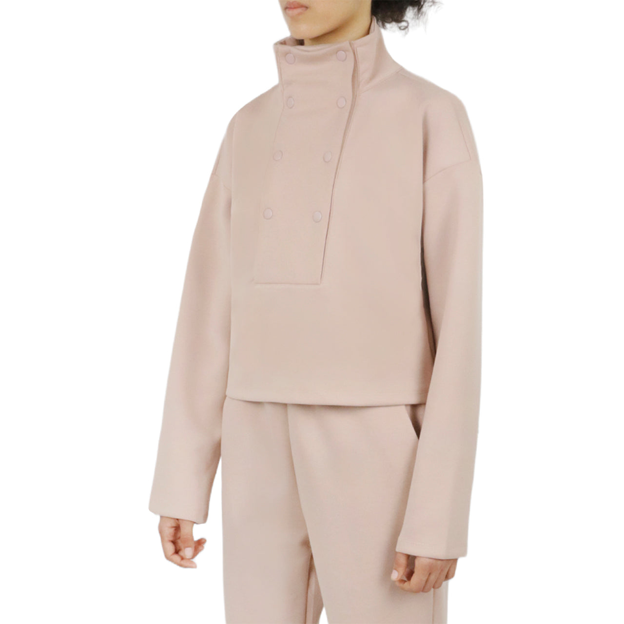  Cream & Rouge Button Front Sweatshirt - Beige - Bonton
